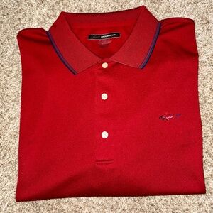 GREG NORMAN Play Dry Polo Golf Shirt Red w/ Blue Stripe Sz 2XL